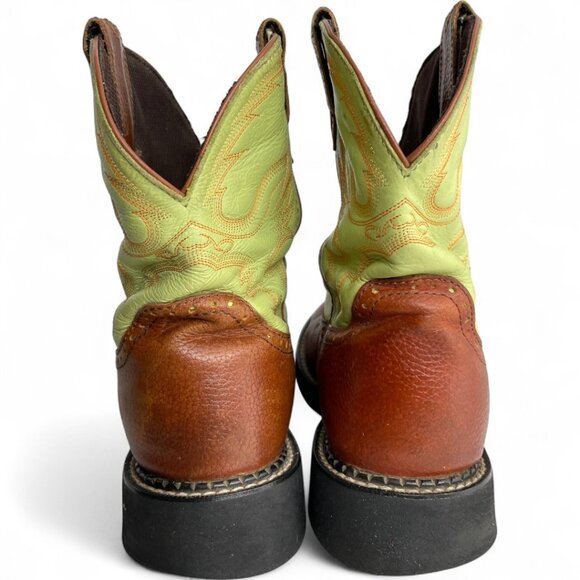 Justin Leather Lime Green Brown Roper Western Cowgirl Cowboy Boots Women's 8.5 B - Picture 8 of 14